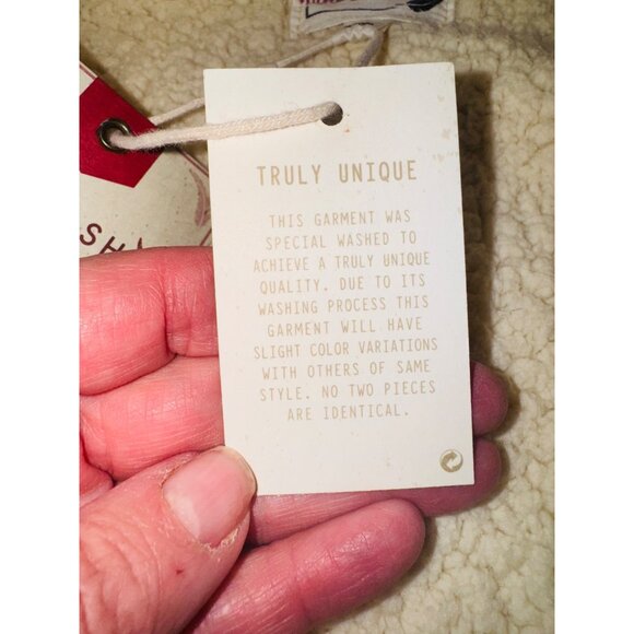 NWT Stoosh Vintage Denim Sherpa Trucker Chore Coat Barn Jacket Cream Oversized - Picture 7 of 14